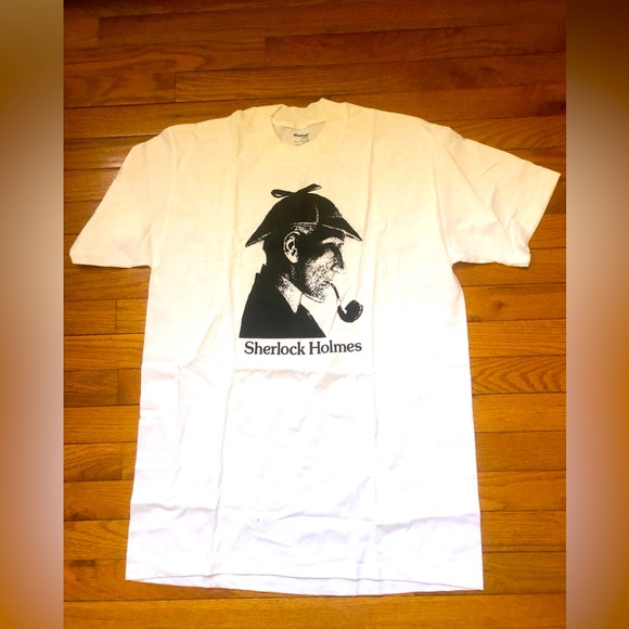 Sherlock Holmes Uk Detective Tee Shirt Sz L Unisex White/Black USA Stedman NWOT - Picture 1 of 5